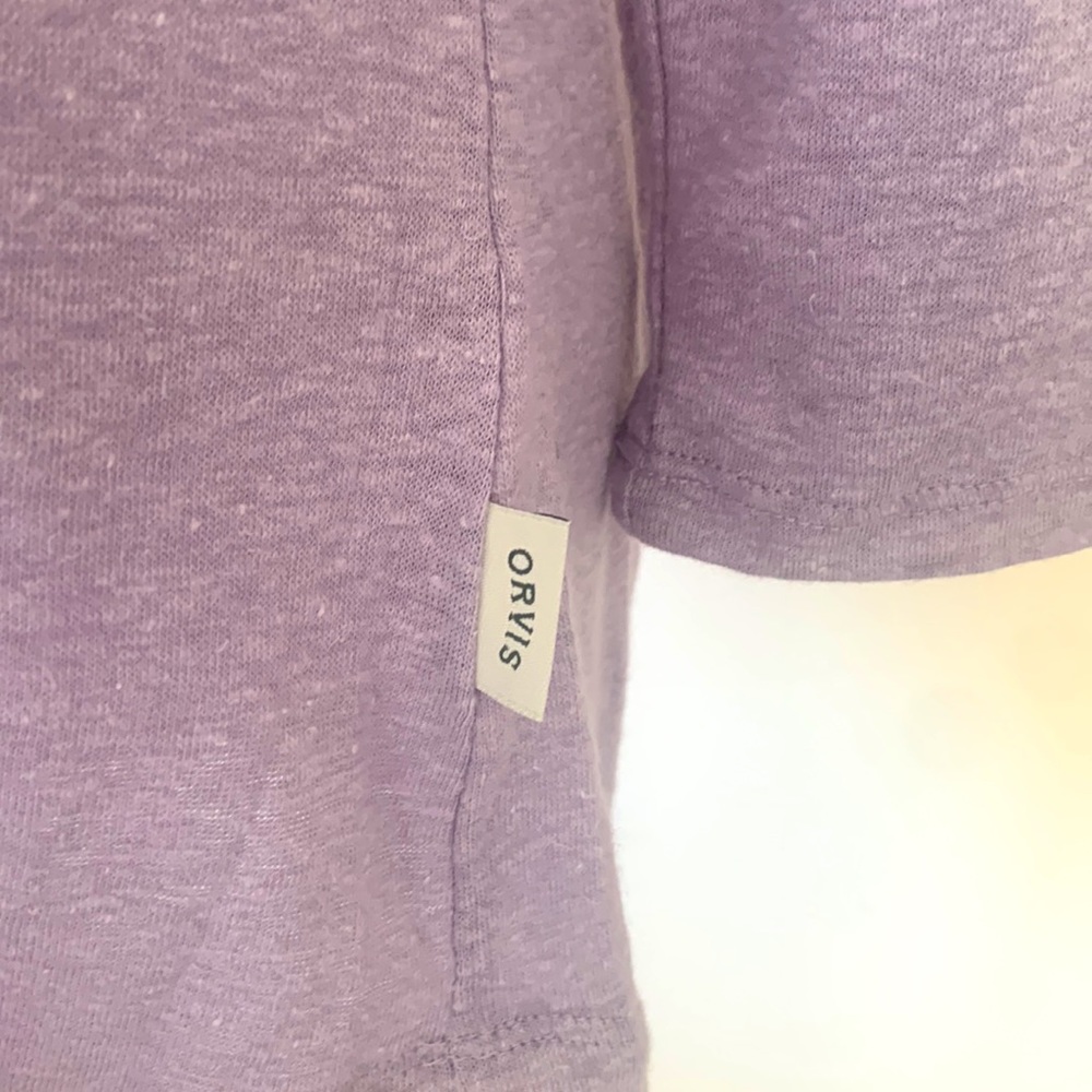 - Orvis Linen Blend V-Neck Top. Never worn. Size L. Tunic Length. Lavender. - Picture 5 of 7